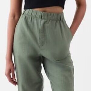 High Rise Linen-Cotton Pull-On Pants (Laurel Wreath Green)